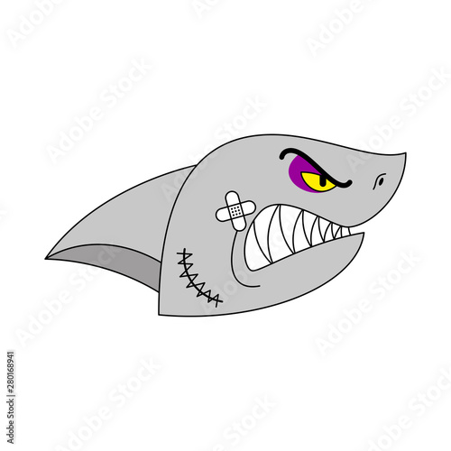 Hooligan Shark face. bully Water predator. ruffian Large predatory sea fish. Vector illustration
