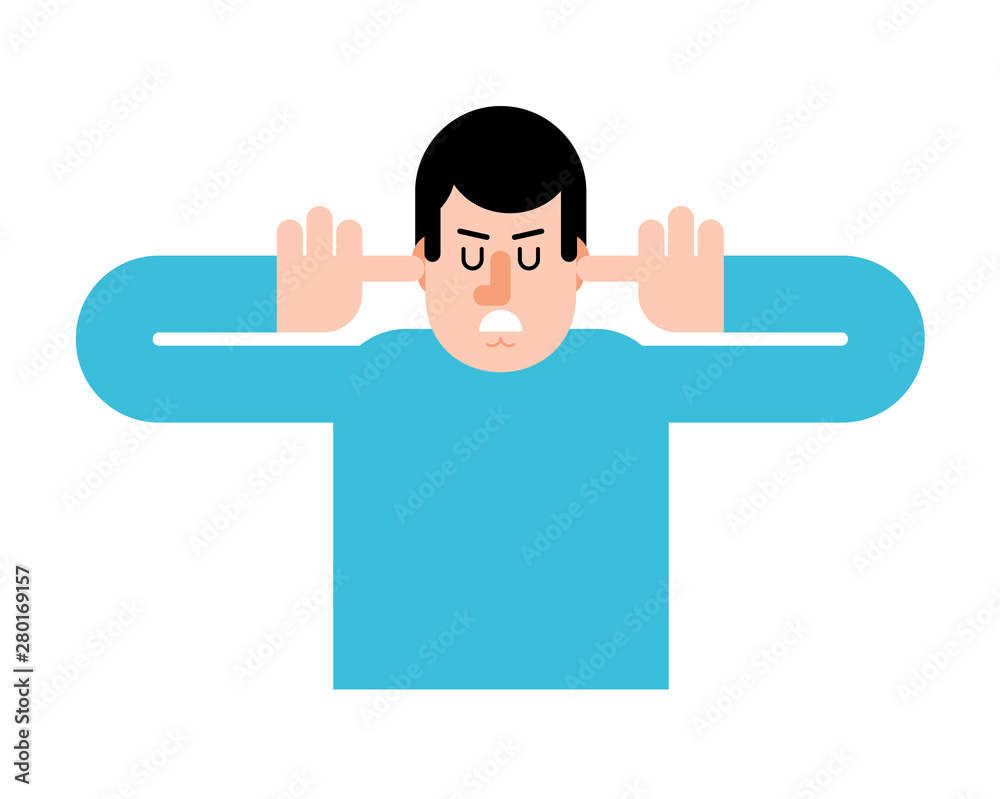 Man covered his ears and closed his eyes. Guy does not talk. offended Man covered his ears and closed his eyes. Guy does not talk. offended