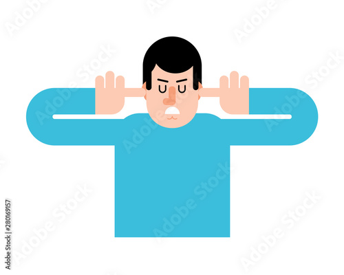 Man covered his ears and closed his eyes. Guy does not talk. offended