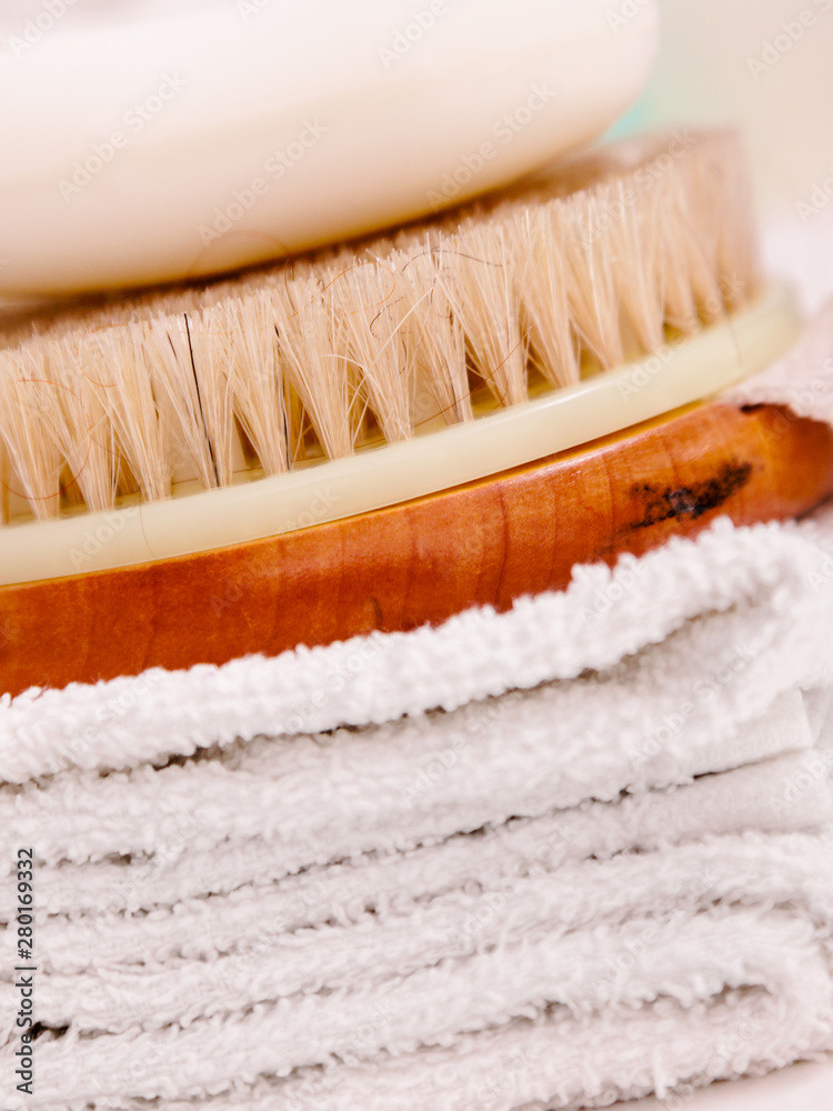 Clean towel, brush and soap Clean towel, brush and soap
