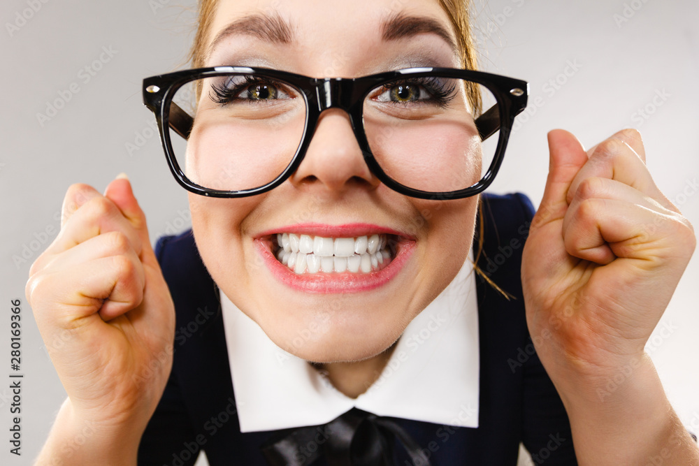 Close up of happy crazy business woman Close up of happy crazy business woman