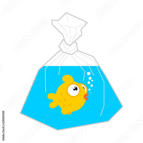 Goldfish in plastic bag isolated. vector illustration