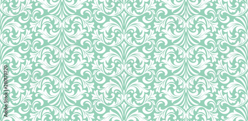 Floral pattern. Vintage wallpaper in the Baroque style. Seamless vector background. White and green ornament for fabric  wallpaper  packaging. Ornate Damask flower ornament