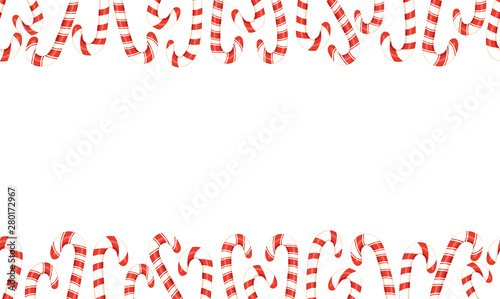 Red and White Holiday Christmas and New Year Candy Canes Horizontal Top Bottom Vector Seamless Border
