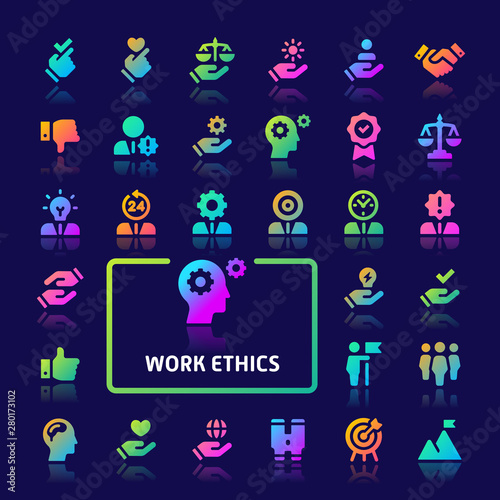 Work Ethics Gradient Vector Icon Set.
