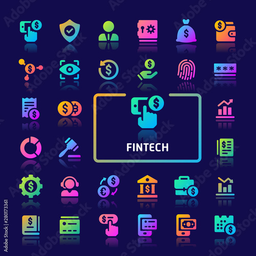 Fintech Gradient Vector Icon Set.