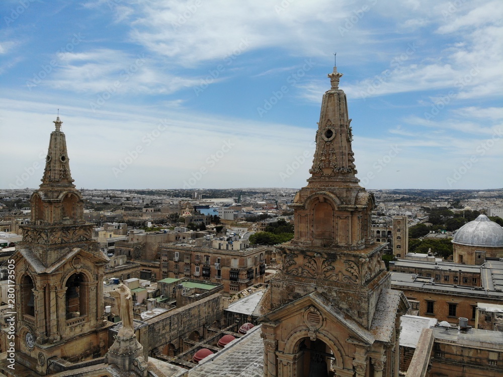 Fototapeta premium Malta from above. New point of vief for your eyes. Beautiful and Unique place named Malta. For rest, exploring and adventure. Must see for everyone. Europe, island in Mediterian Sea.