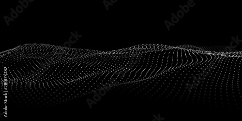 Wave 3d. Abstract wave dots in dark background. Big data. Technology vector background.