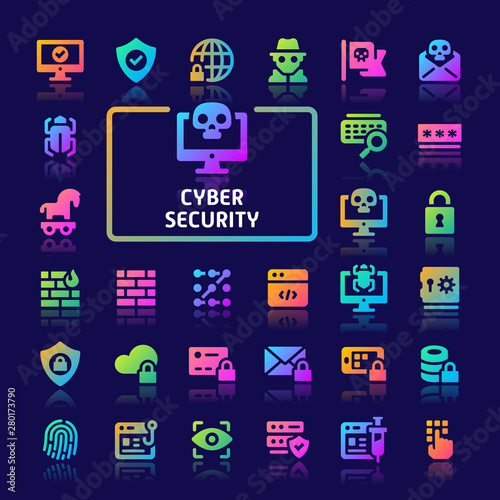 Cyber Security Gradient Vector Icon Set.