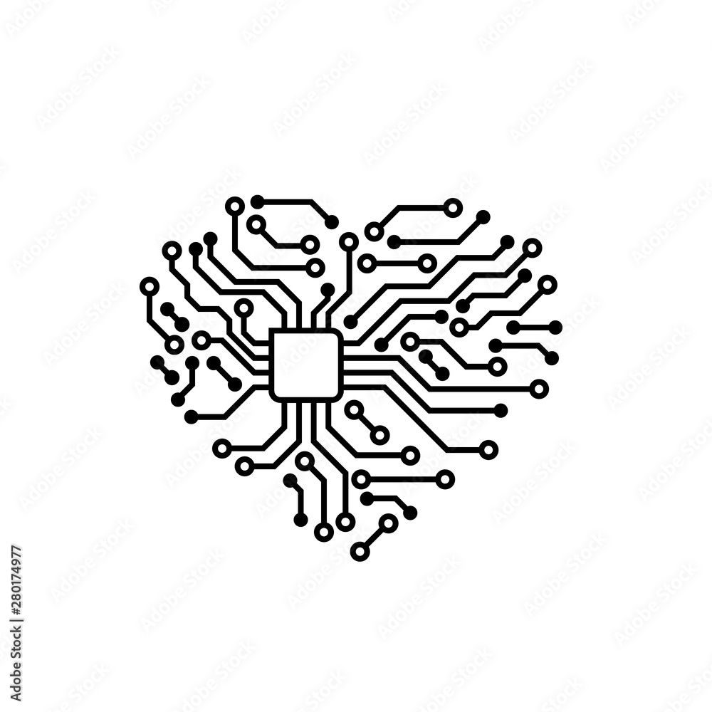 Printed circuit board black and white heart Printed circuit board black and white heart