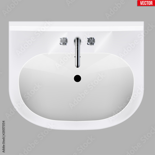 Classic white ceramic washbasins with water tap