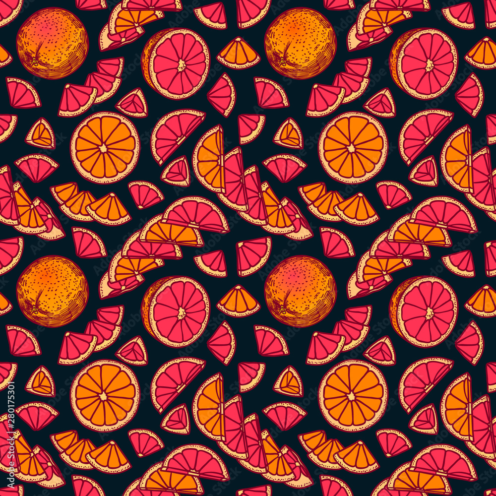 Citrus fruits slices and pieces color seamless pattern