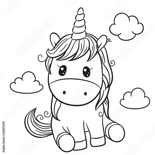 Cartoon unicorn outlined for coloring book isolated on a white background