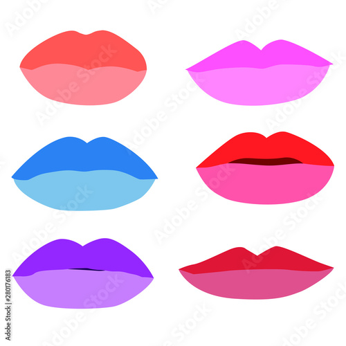 mouth Lips close up Design element isolated collection Stylish colorful different shades of lipstick Beauty Make up expressing different emotions art paint on white background  illustration  Vector