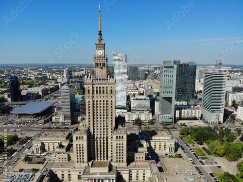 Amazing view from above. The capital of Poland. Great Warsaw. city center and surrondings. Aerial photo created by drone. Palace of culture and science. photo