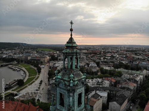 Aerial photo from drone. The culture and historical capital of Poland. Comfortable and beautiful Krakow. The land of Legend. The Wawel Castle. photo