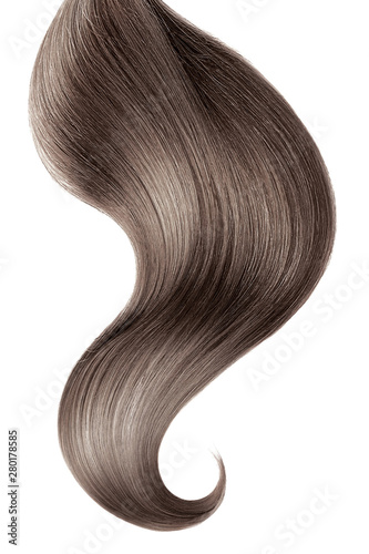 Brown hair isolated on white background. Long ponytail.