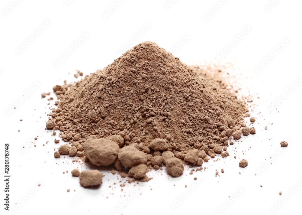 Milled chocolate powder isolated on white background Milled chocolate powder isolated on white background