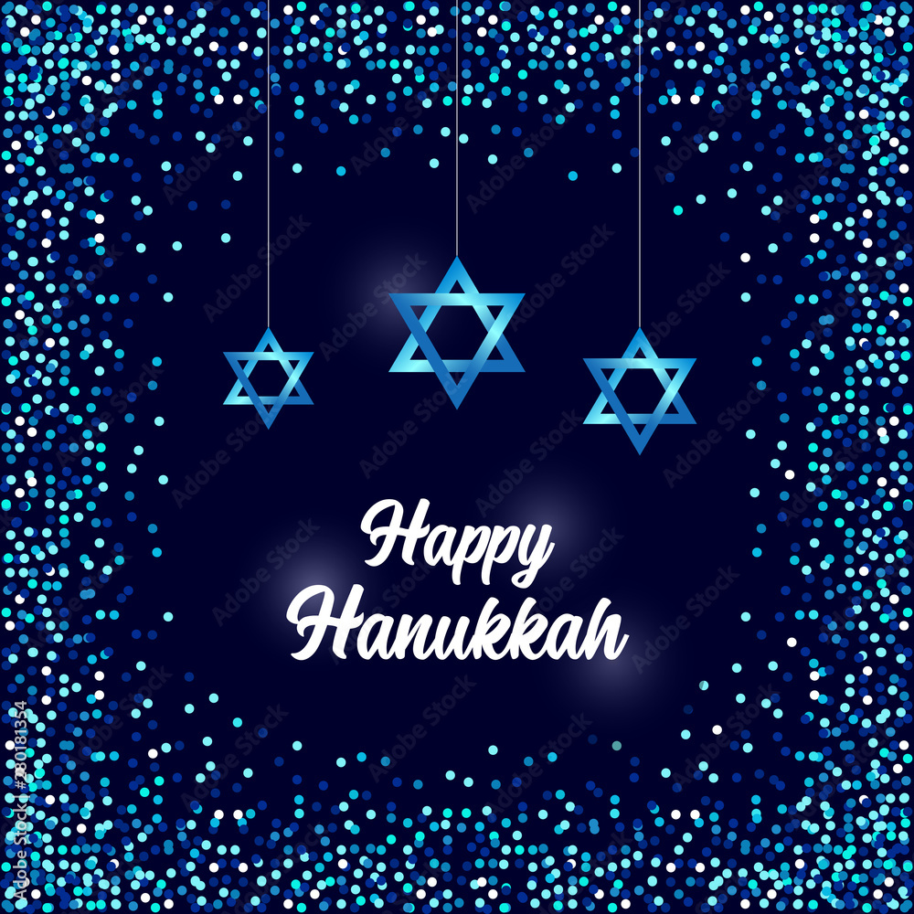 Luxury Festive Happy Hanukkah background with sparkles and glittering effect and lettering, can be used as greeting card, banner, poster or flyer design Luxury Festive Happy Hanukkah background with sparkles and glittering effect and lettering, can be used as greeting card, banner, poster or flyer design