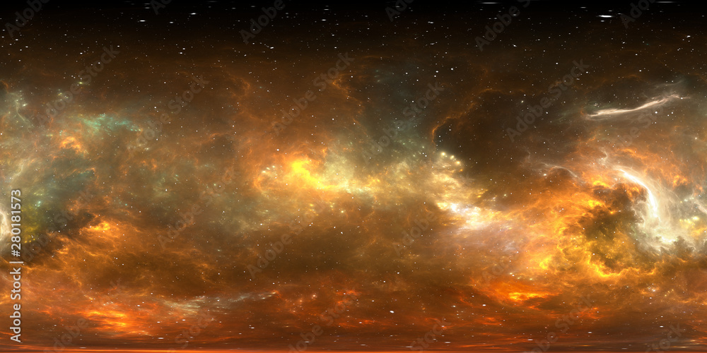 Fototapeta premium 360 degree stellar system and gas nebula. Panorama, environment 360 HDRI map. Equirectangular projection, spherical panorama