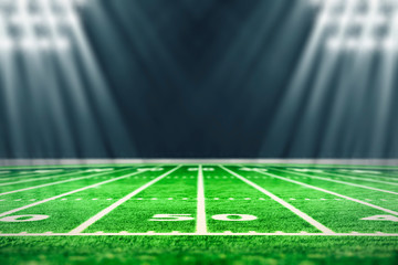 Perspective of football field. Football stadium with white lines marking the pitch. Perspective elements.Ragby football field with white lines marking the pitch. 3d illustration.