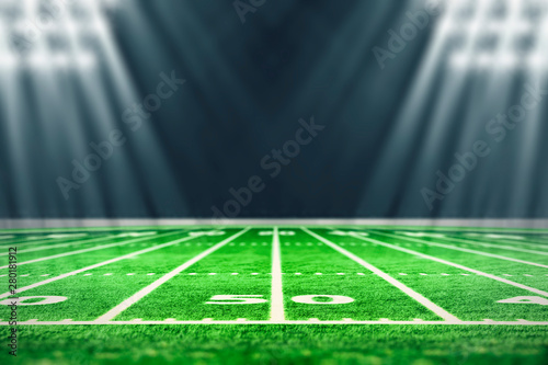 Perspective of football field. Football stadium with white lines marking the pitch. Perspective elements.Ragby football field with white lines marking the pitch. 3d illustration.