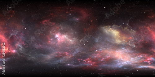 Fototapeta Naklejka Na Ścianę i Meble -  360 degree space background with nebula and stars, equirectangular projection, environment map. HDRI spherical panorama.