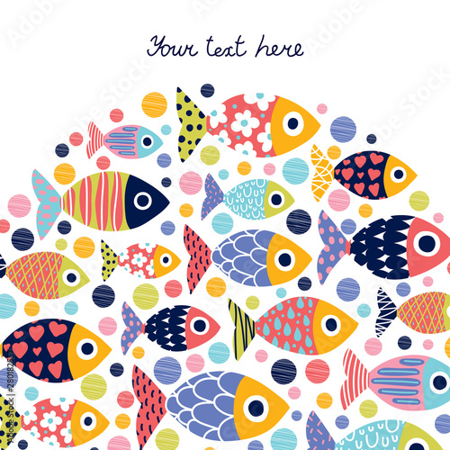 Cute card with fish. Vector illustration.