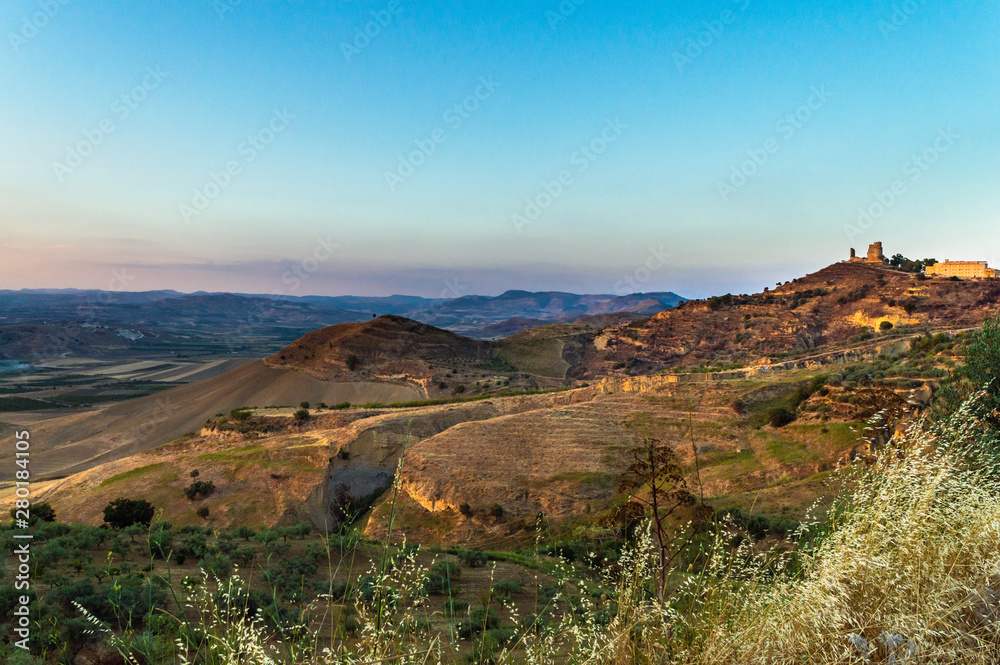 Beautiful Panorama at Sunset, Mazzarino, Caltanissetta, Sicily, Italy, Europe