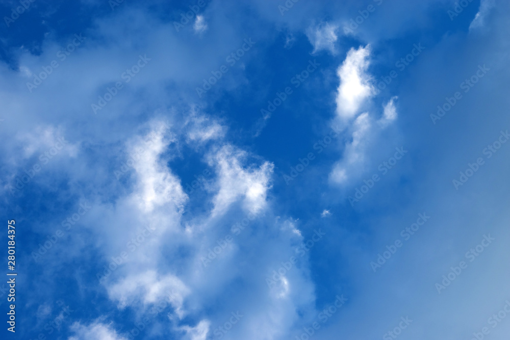 Beautiful blue sky with white clouds. Natural background of the sky with clouds.