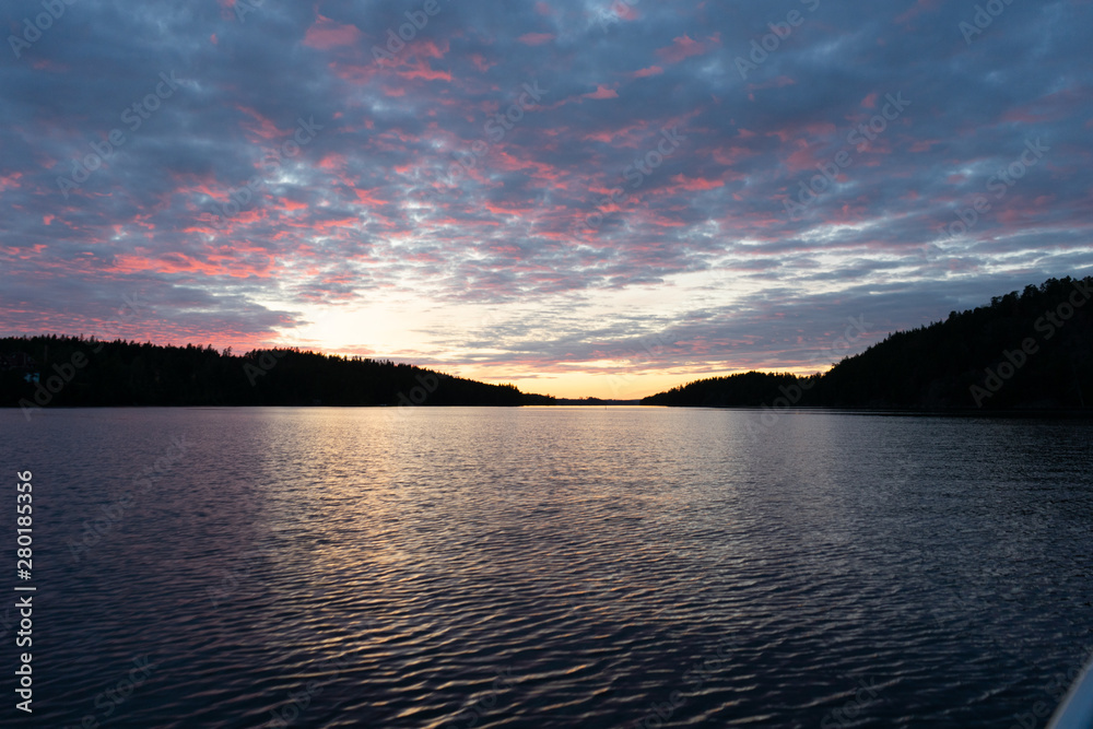 Golden sunset over a lake in Sweden