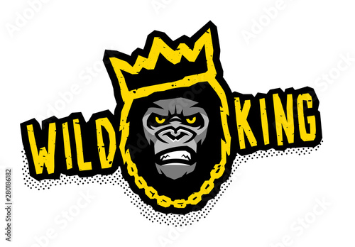 Angry gorilla head in the baseball cap on a dark background. Vector illustration.