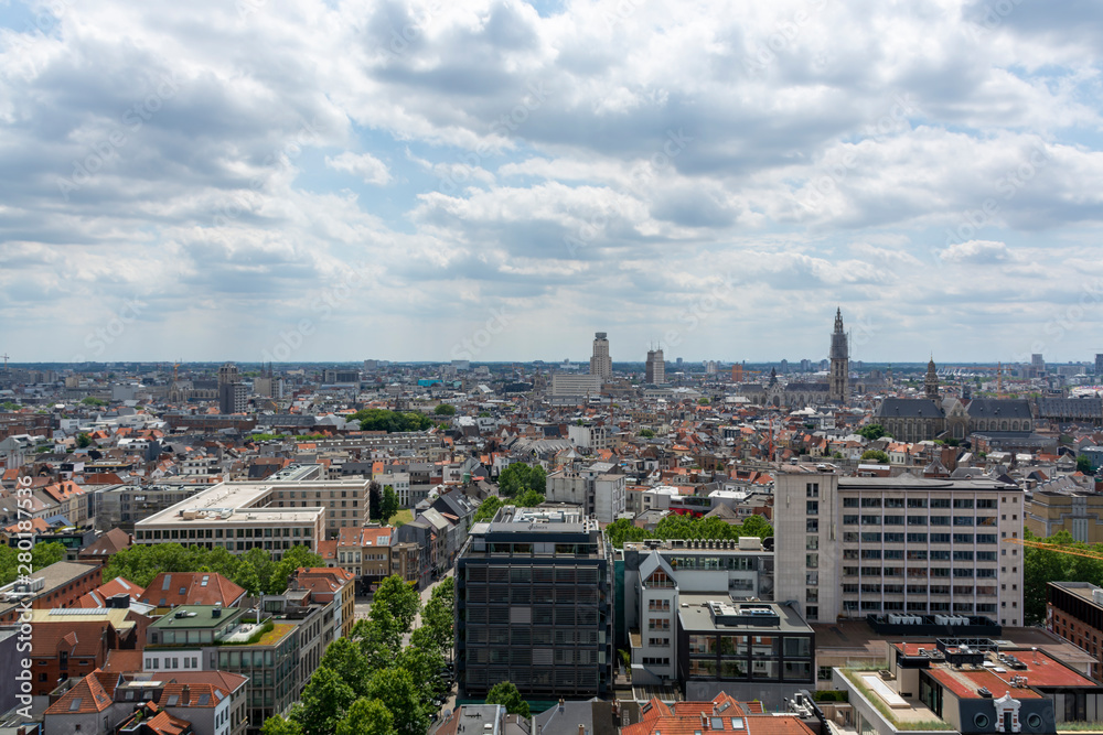 Cityscape, old Belgian city Antwerpen, view from above