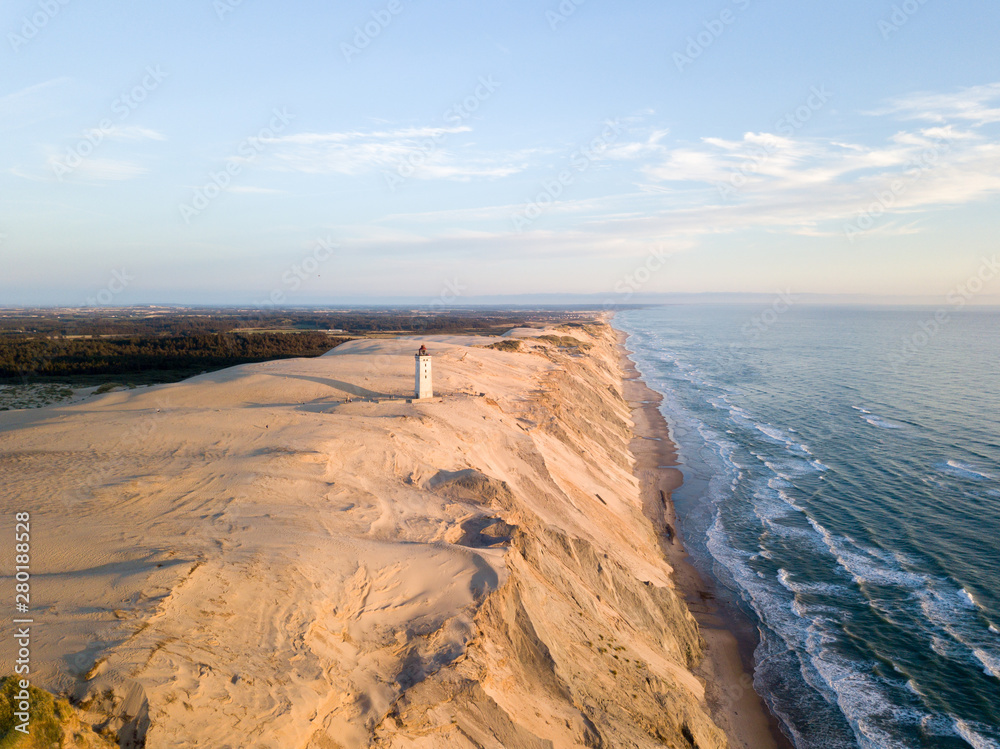 Aerial Drone View of Rubjerg Knude Lighthouse in Denmark
