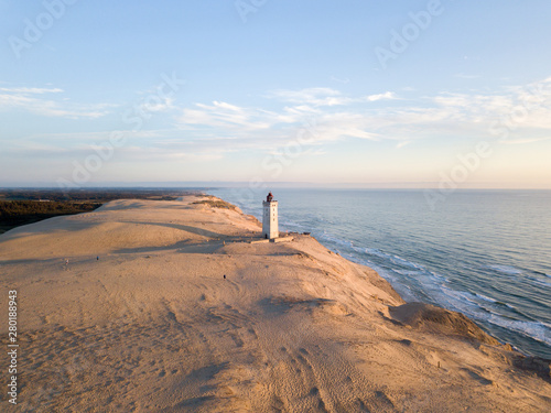 Obraz na plátně Aerial Drone View of Rubjerg Knude Lighthouse in Denmark