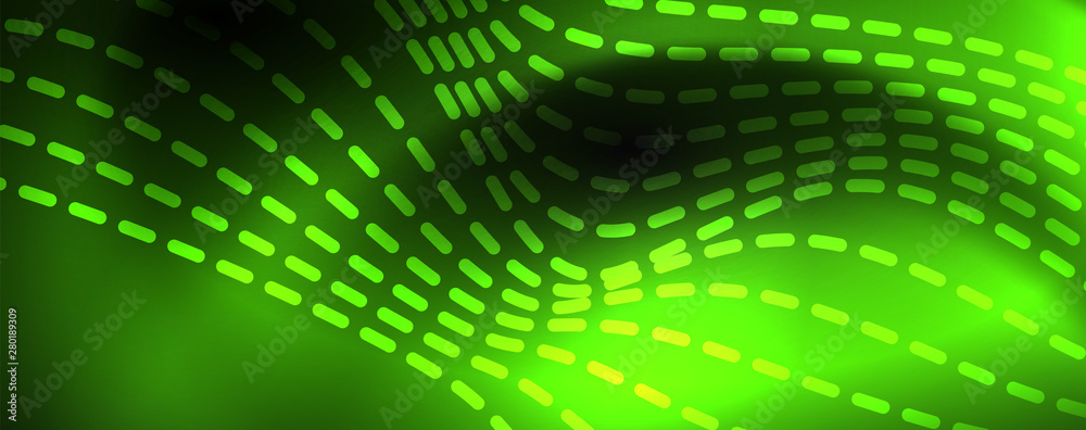 Smoky glowing waves in the dark. Dark abstract background with neon color light and wavy lines. Vector Smoky glowing waves in the dark. Dark abstract background with neon color light and wavy lines. Vector