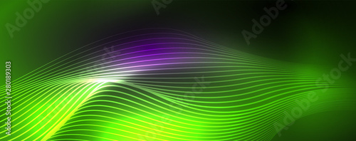 Neon vector wave lines abstract background, magic futuristic techno design