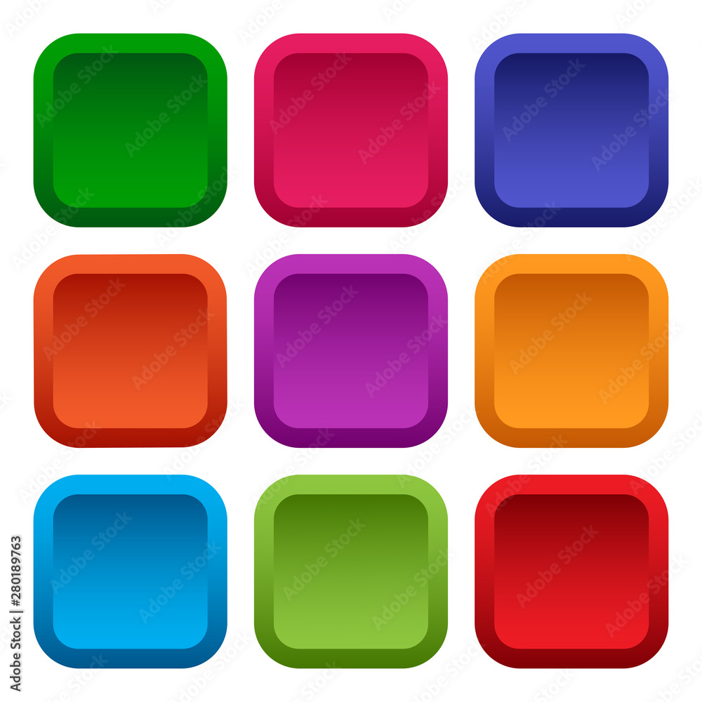 Colorful set of square empty buttons isolated on white background. Vector illustration Colorful set of square empty buttons isolated on white background. Vector illustration