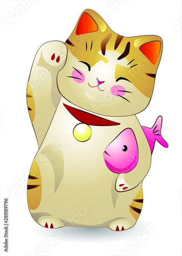 Realistic vector Maneki-neko, lucky japan cat