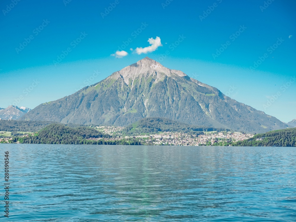 View of the waterfront of lake Geneva In Montreux in Switzerland