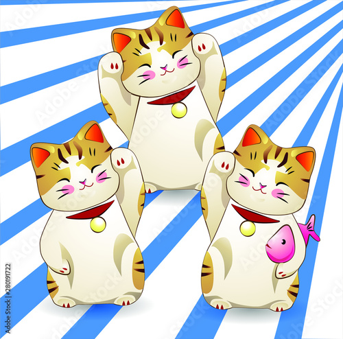 Realistic vector Maneki-neko, lucky japan cat