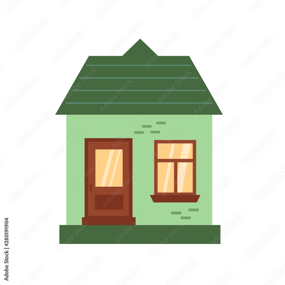 small green house with a roof and yellow windows small green house with a roof and yellow windows