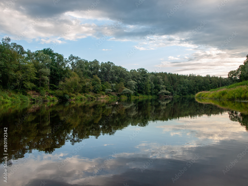 beautiful view of the river Gauja, cloudy evening, Latvia