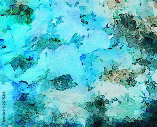 Abstract watercolor background with wet paint splashes on paper, graphic painting texture with art elements and effects © Avgustus