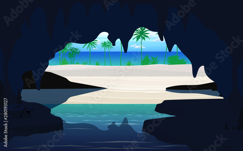 landcape of the cave at the baech on the island