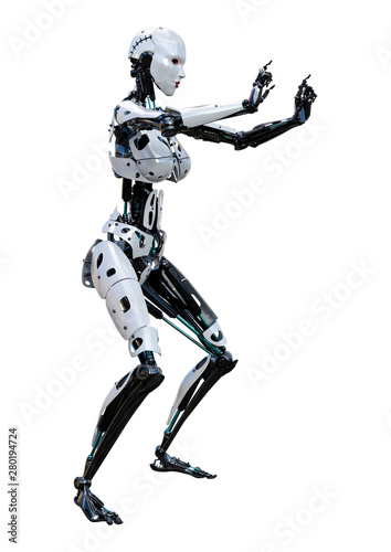 3D Rendering Female Robot on White