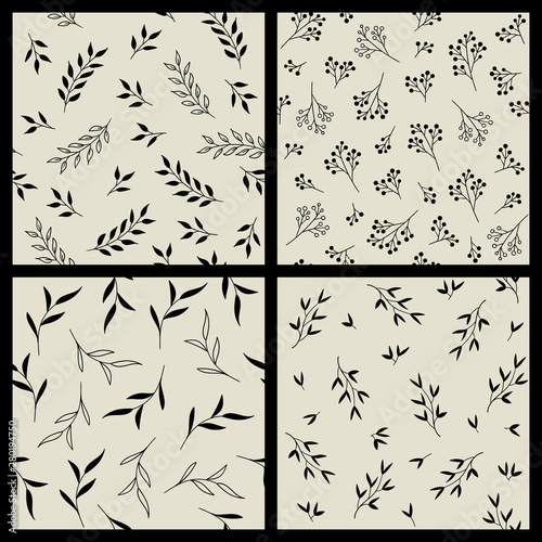 Vector set of monochrome floral seamless patterns