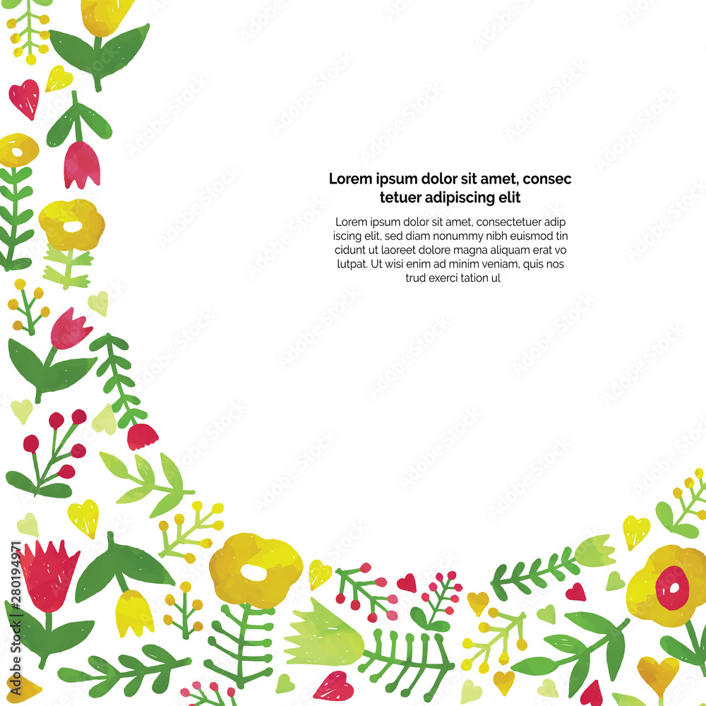Bright summer floral cluster, easter element, card, poster template white isolated Bright summer floral cluster, easter element, card, poster template white isolated
