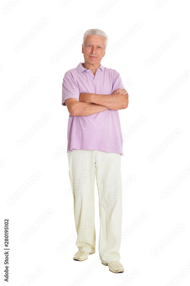 senior beautiful man posing on white background senior beautiful man posing on white background