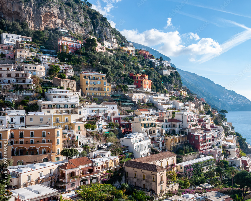 Positano, a splendid village and seaside resort on the famous Amalfi Coast, behind the Gulf of Naples and close to Amalfi, Sorrento and Pompeii.